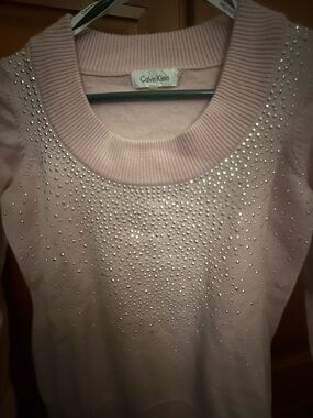 Calvin Klein Light Pink Crewneck Sweater with Crystal Accents